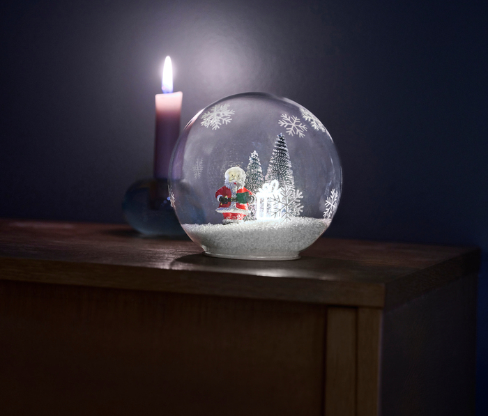 Glasskule med LED og julenisse Ø15 cm